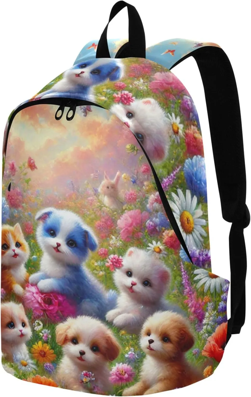 CHIFIGNO Adorable Puppies Flower Meadow Fashion Cute Backpack for Women Daypack School Backpack for Teens