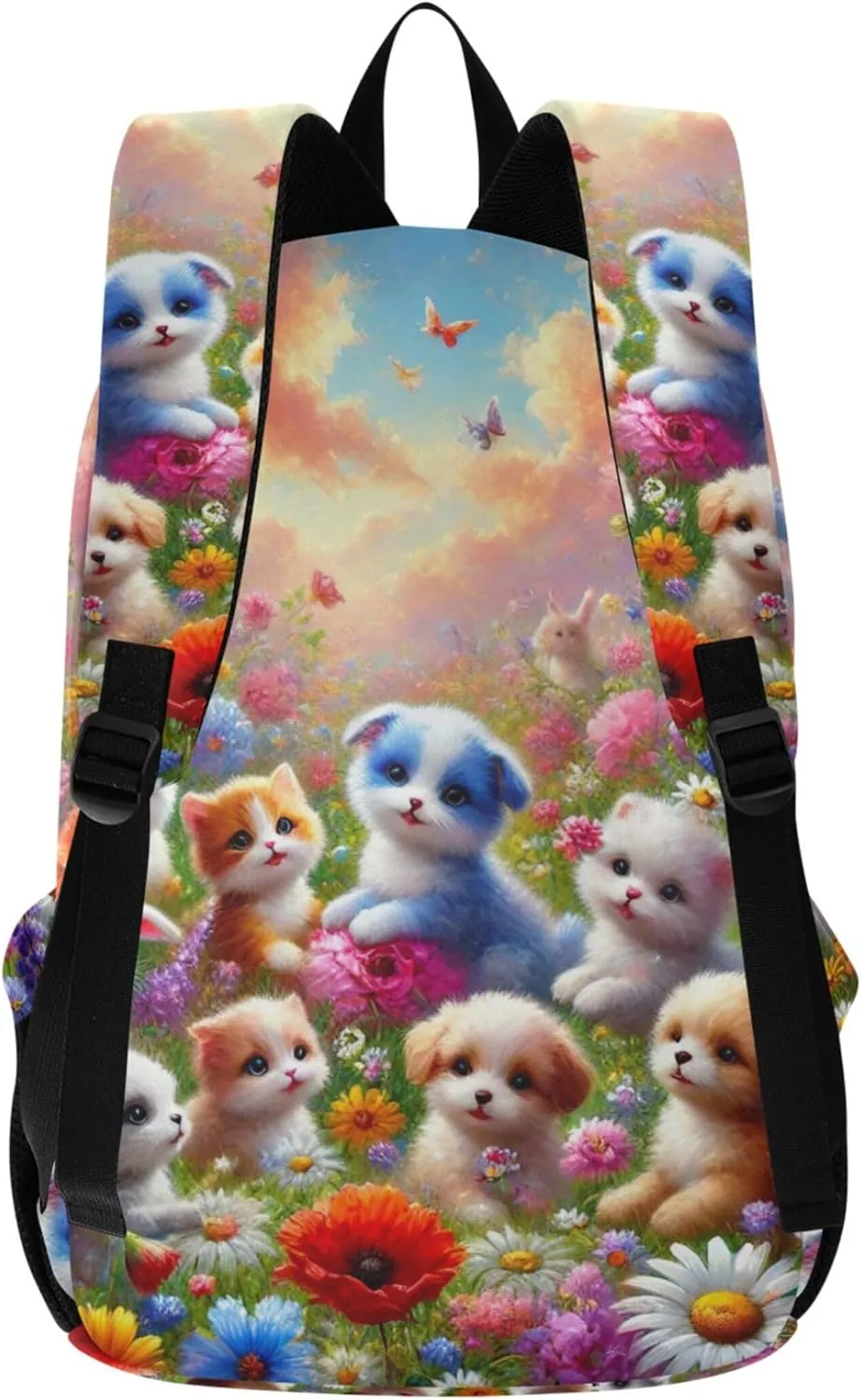 CHIFIGNO Adorable Puppies Flower Meadow Fashion Cute Backpack for Women Daypack School Backpack for Teens