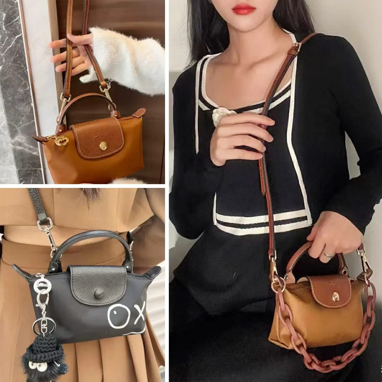 Chispee Mini Bag Straps for Longchamp Stylish Bag Transformation Accessories, Adjustable Crossbody & Shoulder Straps for Longchamp Le Pliage, Lightweight & Durable Handbag Strap for Women (Brown)