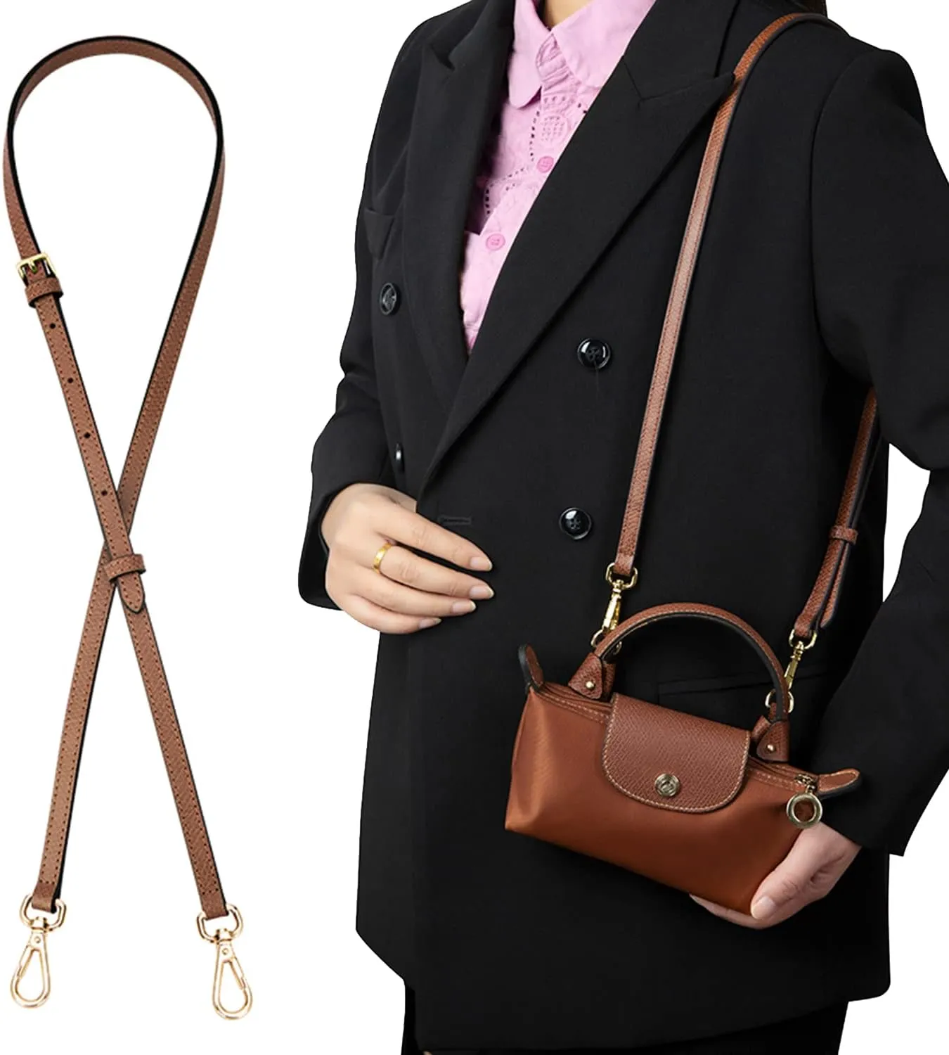 Chispee Mini Bag Straps for Longchamp Stylish Bag Transformation Accessories, Adjustable Crossbody & Shoulder Straps for Longchamp Le Pliage, Lightweight & Durable Handbag Strap for Women (Brown)