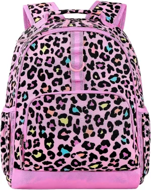 Choco Mocha Cheetah Backpack for Girls, Kindergarten Backpack for Girls Ages 4-6, Kids Preschool Bookbag Girl 15 inch, Pink