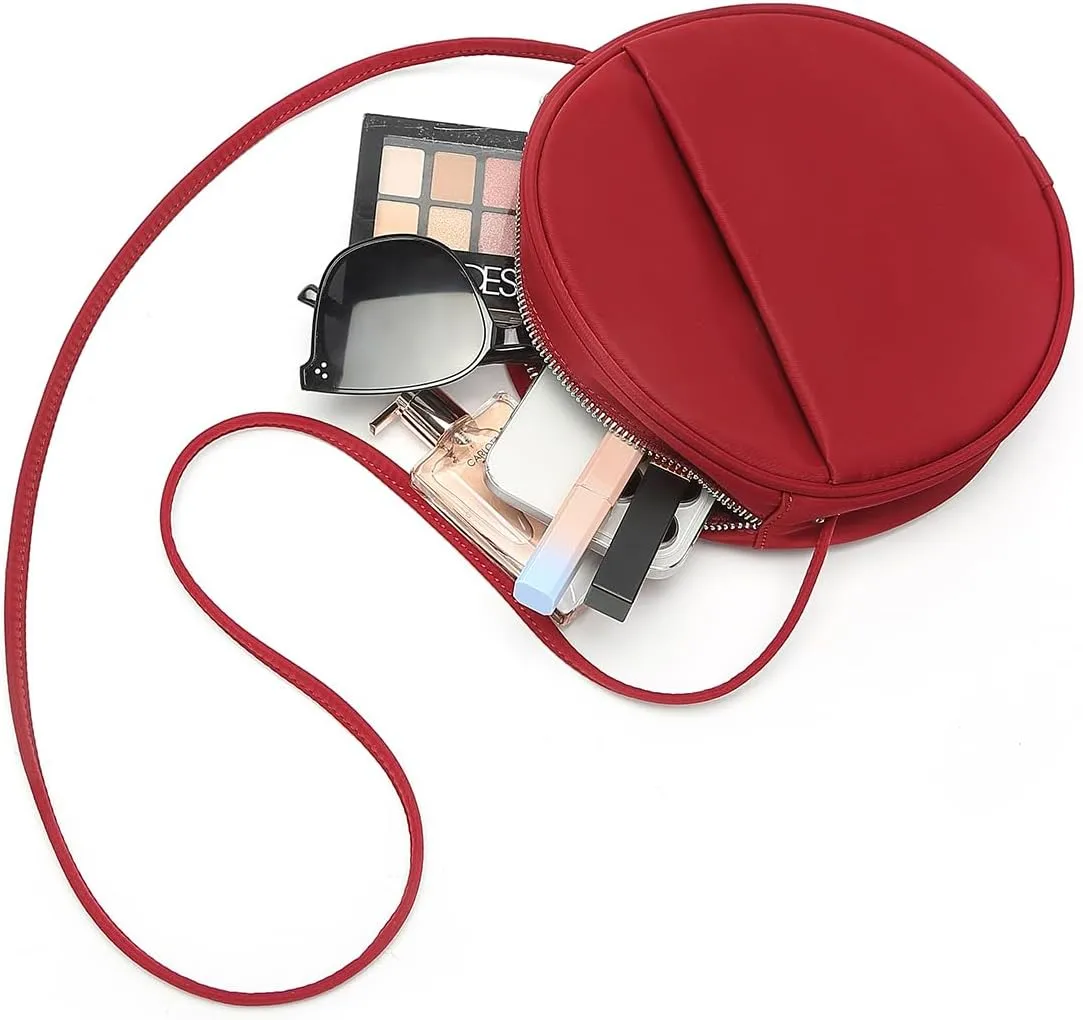 Circle Crossbody Bag for Women NYLON Circle Purse with Zipper Adjustable Knot Shoulder Straps