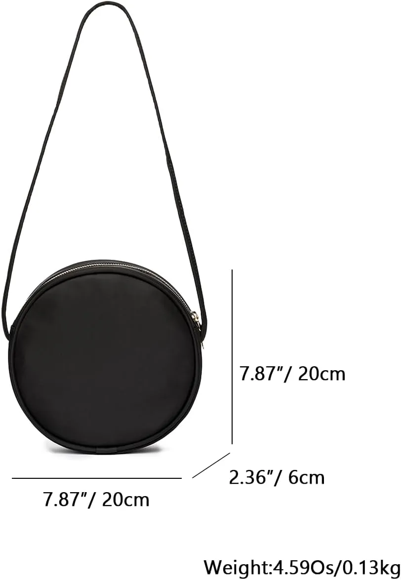 Circle Crossbody Bag for Women NYLON Circle Purse with Zipper Adjustable Knot Shoulder Straps