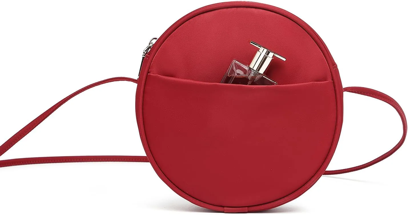 Circle Crossbody Bag for Women NYLON Circle Purse with Zipper Adjustable Knot Shoulder Straps