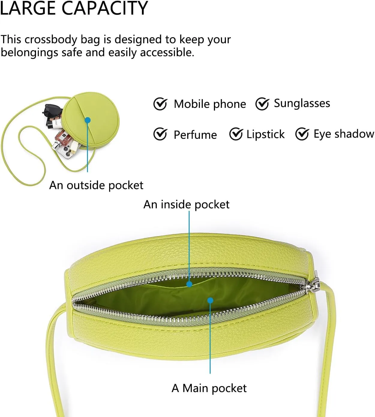 Circle Crossbody Bag for Women NYLON Circle Purse with Zipper Adjustable Knot Shoulder Straps