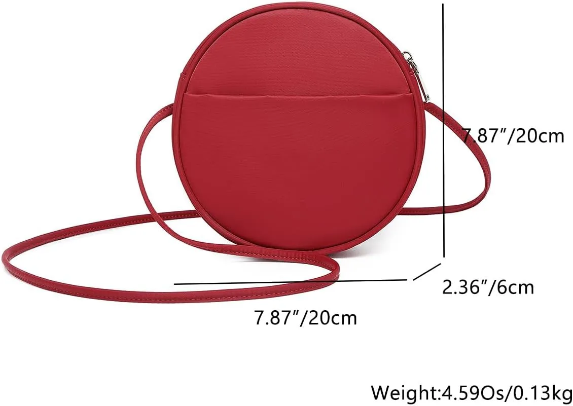 Circle Crossbody Bag for Women NYLON Circle Purse with Zipper Adjustable Knot Shoulder Straps