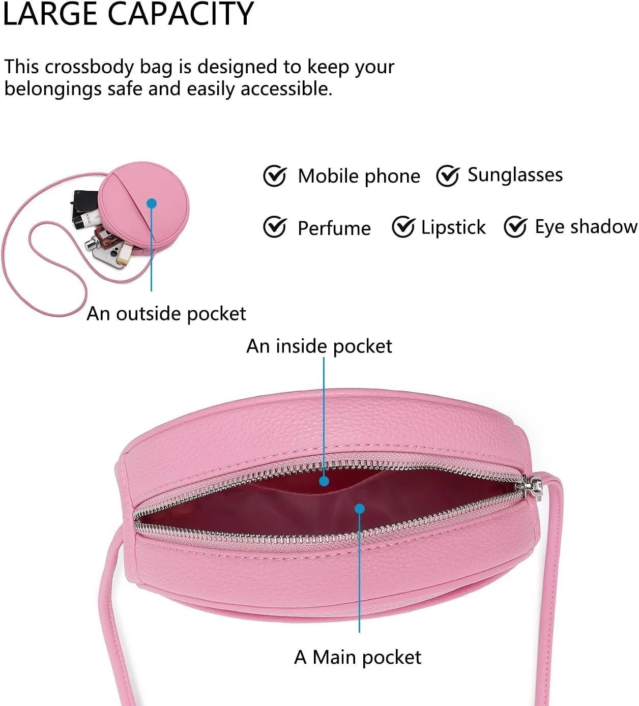 Circle Crossbody Bag for Women NYLON Circle Purse with Zipper Adjustable Knot Shoulder Straps