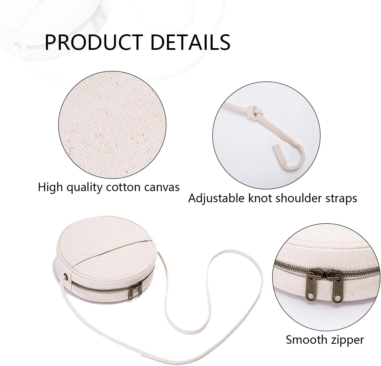 Circle Crossbody Bag for Women NYLON Circle Purse with Zipper Adjustable Knot Shoulder Straps