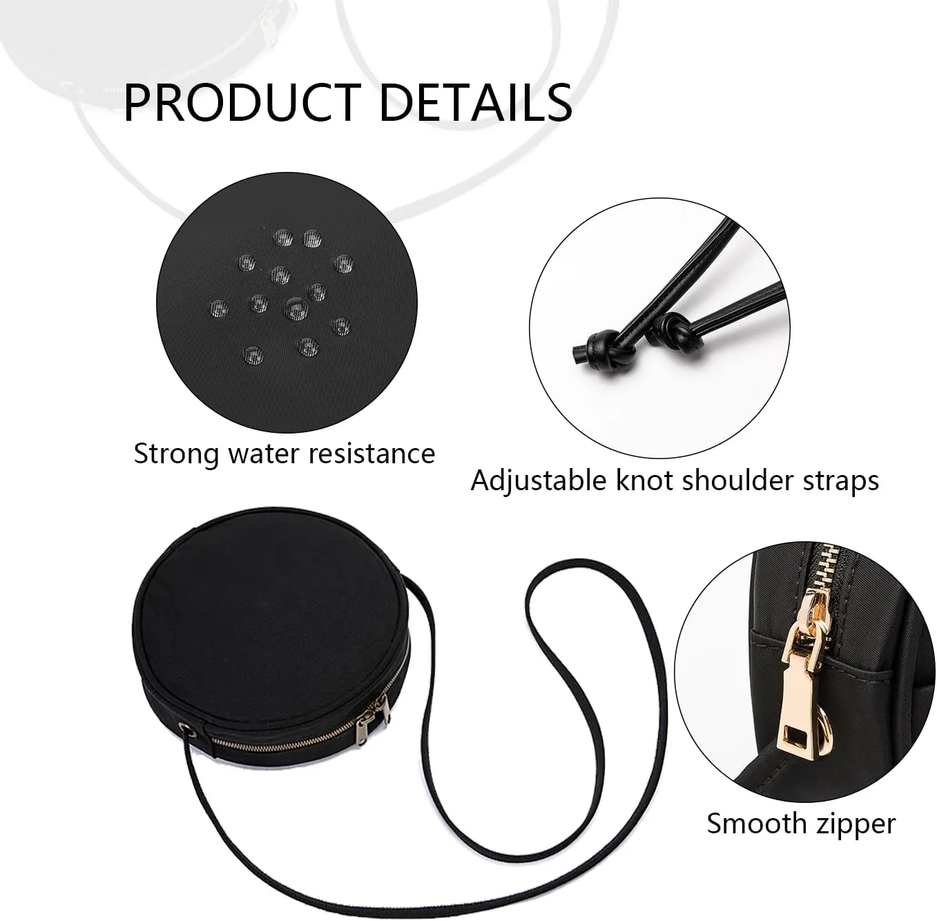 Circle Crossbody Bag for Women NYLON Circle Purse with Zipper Adjustable Knot Shoulder Straps