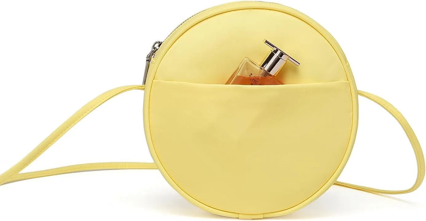 Circle Crossbody Bag for Women NYLON Circle Purse with Zipper Adjustable Knot Shoulder Straps