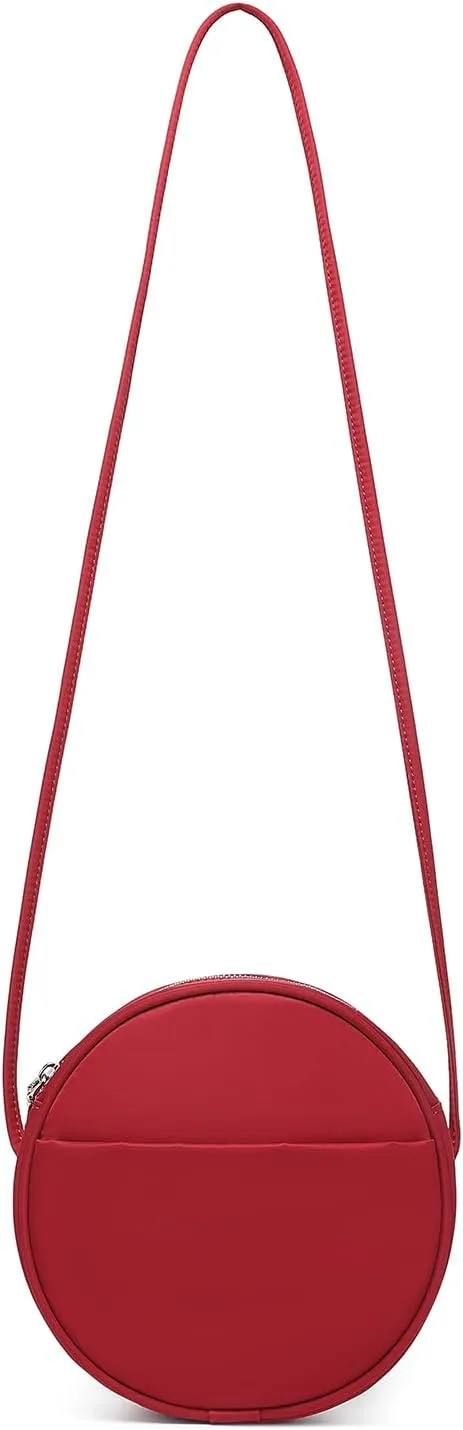 Circle Crossbody Bag for Women NYLON Circle Purse with Zipper Adjustable Knot Shoulder Straps