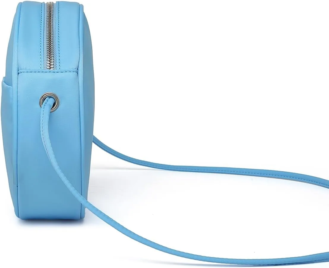 Circle Crossbody Bag for Women NYLON Circle Purse with Zipper Adjustable Knot Shoulder Straps
