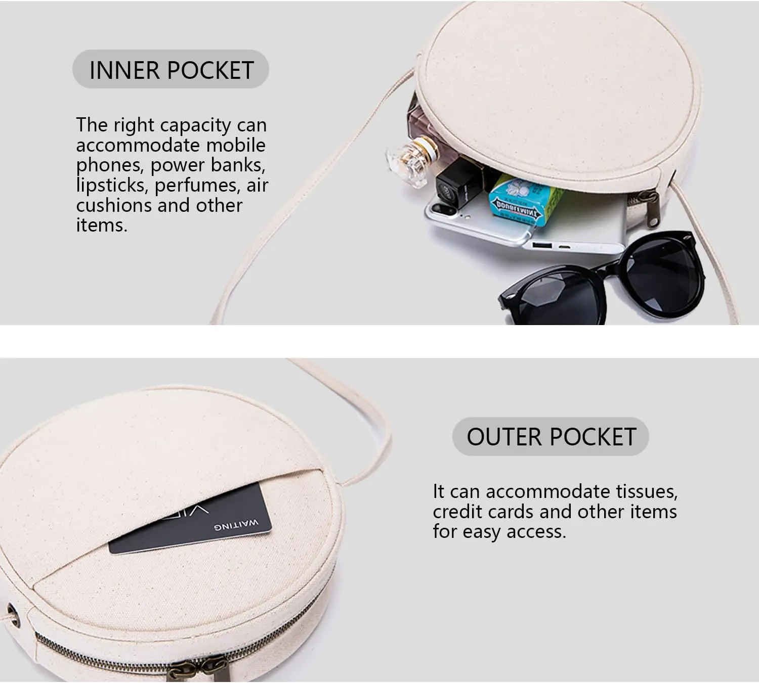 Circle Crossbody Bag for Women NYLON Circle Purse with Zipper Adjustable Knot Shoulder Straps
