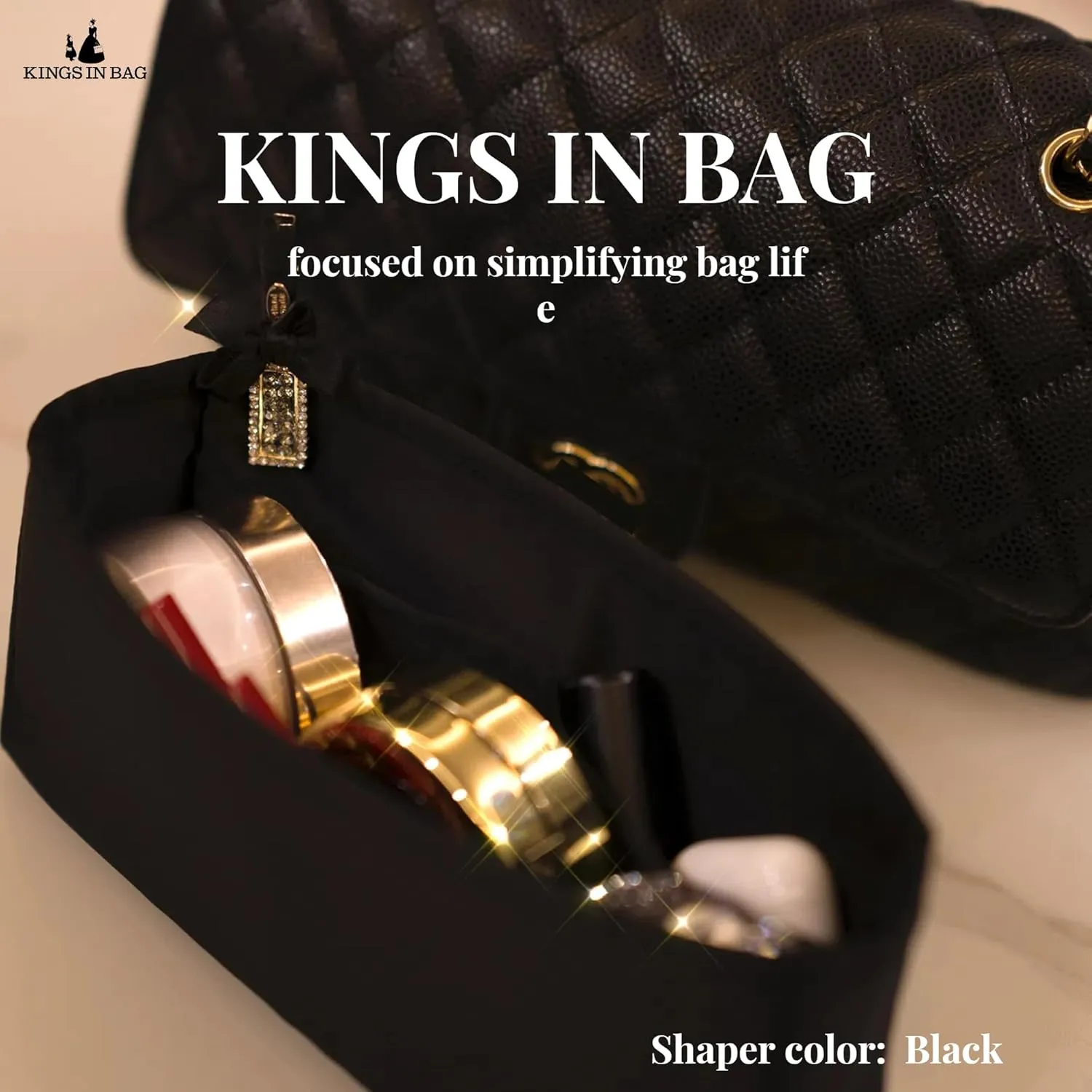 Classic Bag Organizer Insert, Compatible with Chanel Classic Flap Mini 20, Lightweight Insert for Chanel Flap Bag (Black)