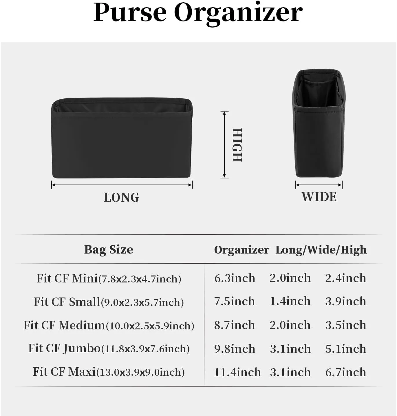 Classic Bag Organizer Insert, Compatible with Chanel Classic Flap Mini 20, Lightweight Insert for Chanel Flap Bag (Black)