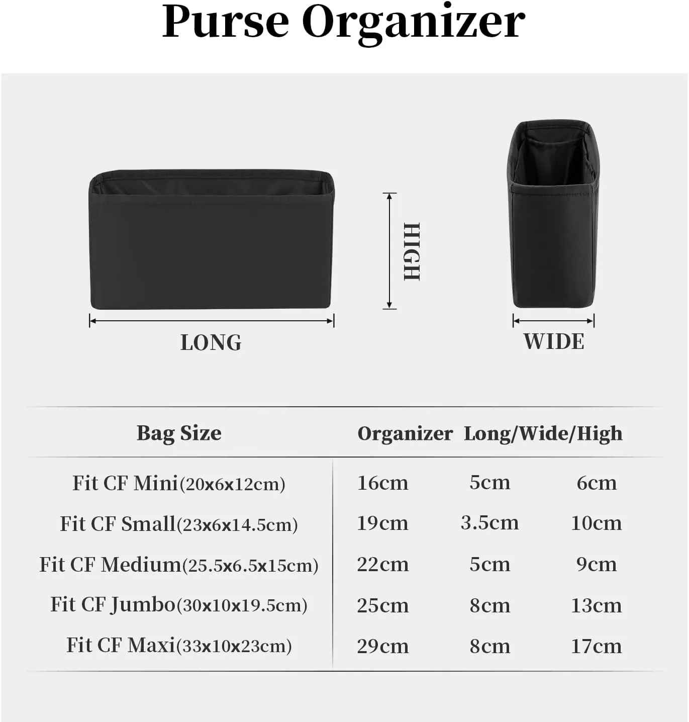 Classic Bag Organizer Insert, Compatible with Chanel Classic Flap Mini 20, Lightweight Insert for Chanel Flap Bag (Black)