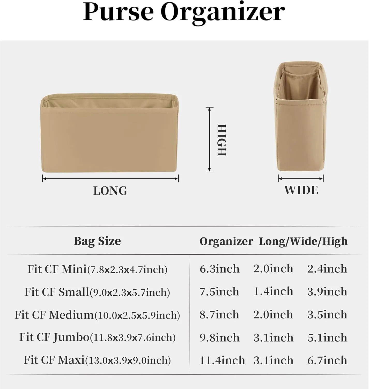 Classic Flap Bag Organizer Insert, Purse Organizer Insert Compatible with Chanel Classic Flap Medium, Lightweight Purse Divider with Pockets (Chai, CF Medium)