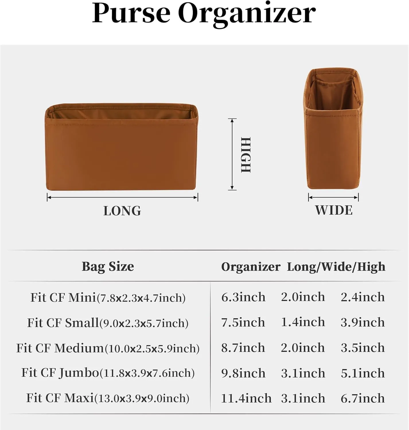 Classic Flap Bag Organizer Insert, Purse Organizer Insert Compatible with Chanel Classic Flap Mini, Lightweight Purse Divider with Pockets (Caramel, CF Mini)