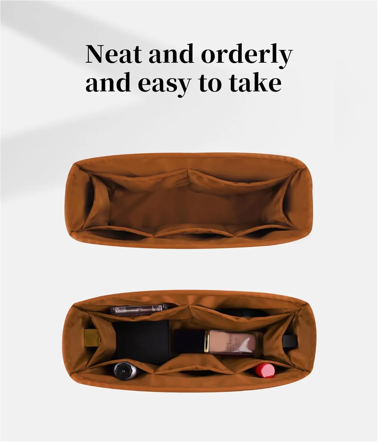 Classic Flap Bag Organizer Insert, Purse Organizer Insert Compatible with Chanel Classic Flap Mini, Lightweight Purse Divider with Pockets (Caramel, CF Mini)