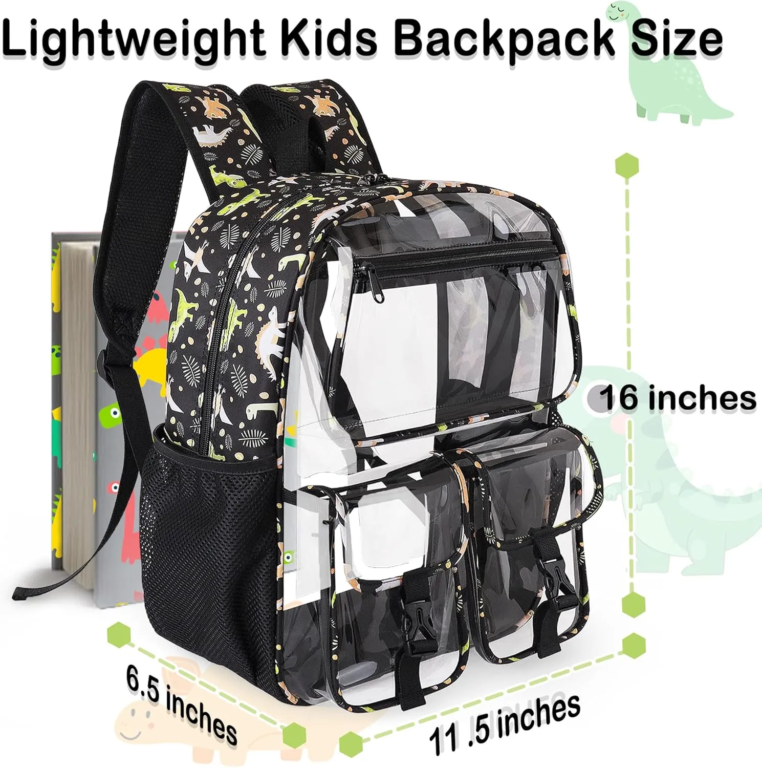 Clear Backpack for Boys, School Kids Heavy Duty See Through Bookbag Dinosaur Transparent Backpacks with Thicker Straps