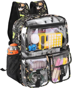 Clear Backpack for Boys, School Kids Heavy Duty See Through Bookbag Dinosaur Transparent Backpacks with Thicker Straps