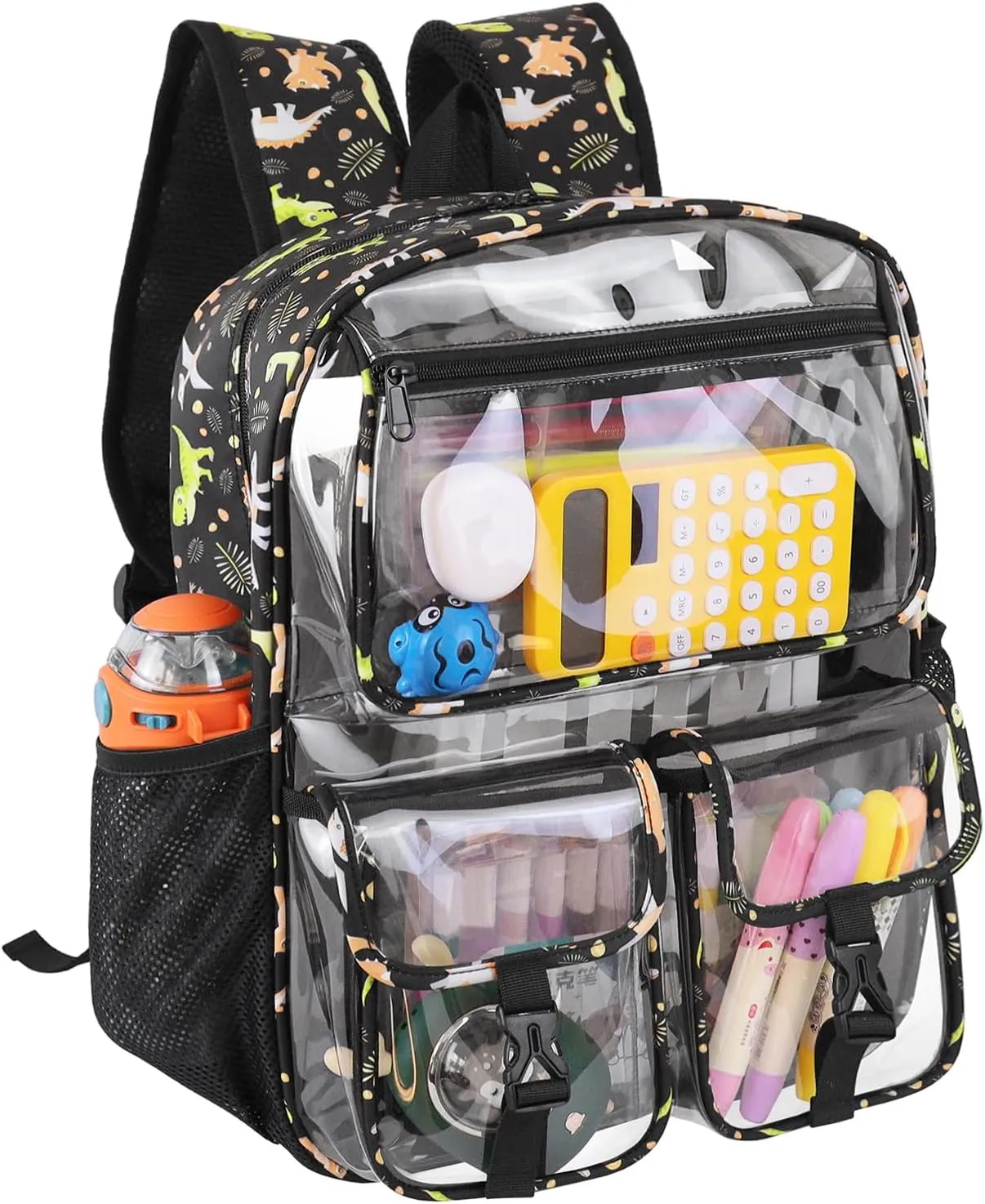 Clear Backpack for Boys, School Kids Heavy Duty See Through Bookbag Dinosaur Transparent Backpacks with Thicker Straps