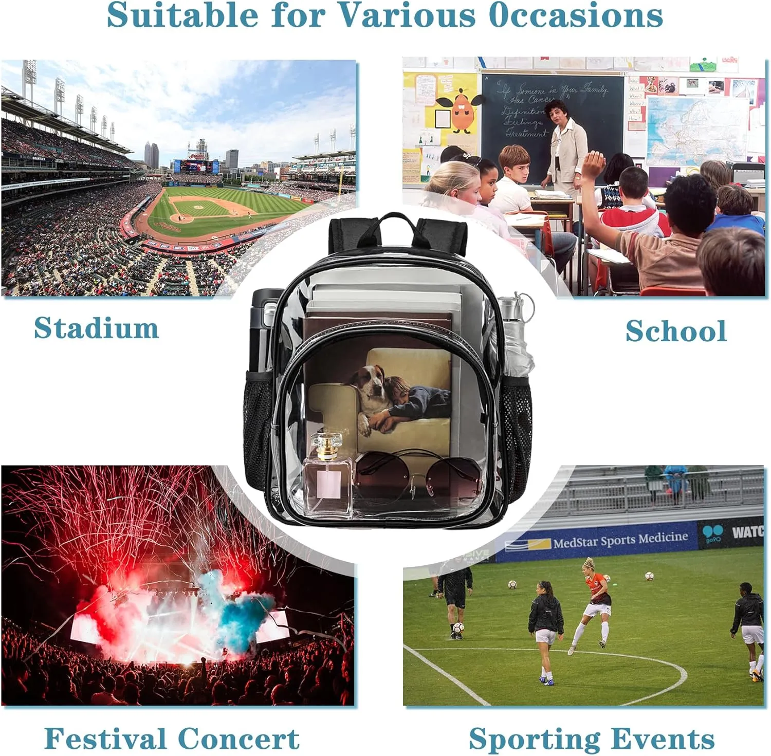 Clear Backpack Stadium Approved 12x12x6 Small Clear Backpack for Concert,Work,Festival,Security,Stadium