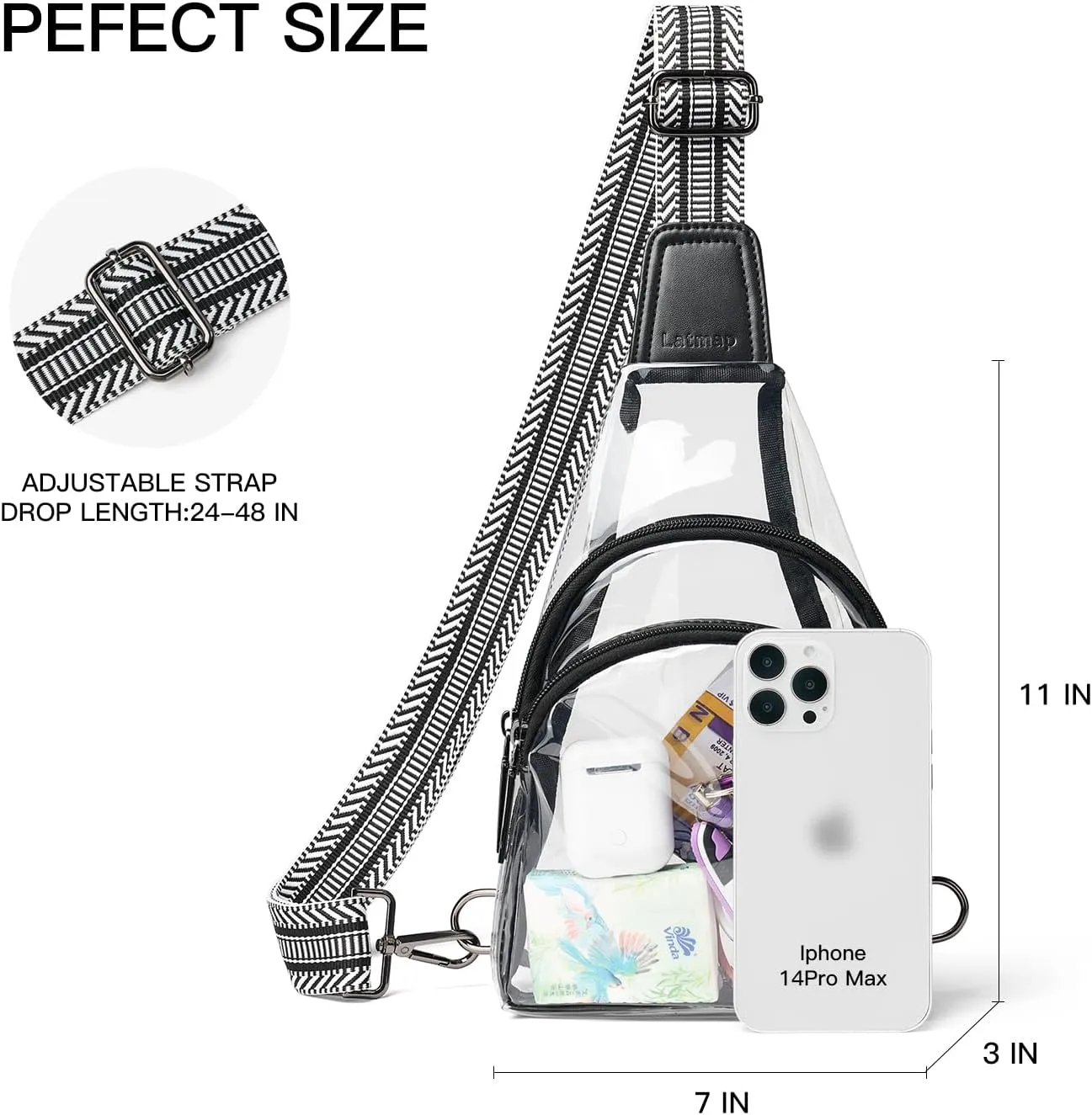 Clear bags Stadium Approved Crossbody Sling Bag Fanny Pack Backpack Purses for Women Men Belt bag for stadium events