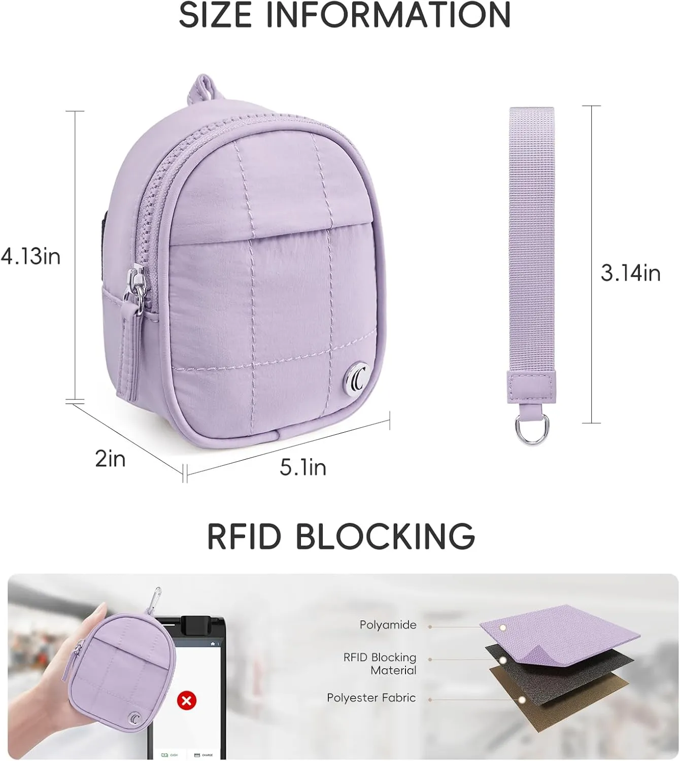 CLUCI Mini Backpack Keychain Wallet Small Change Quilted Coin Purse Cute Puffer Wristlet Pouch with 3 RFID Card Slots
