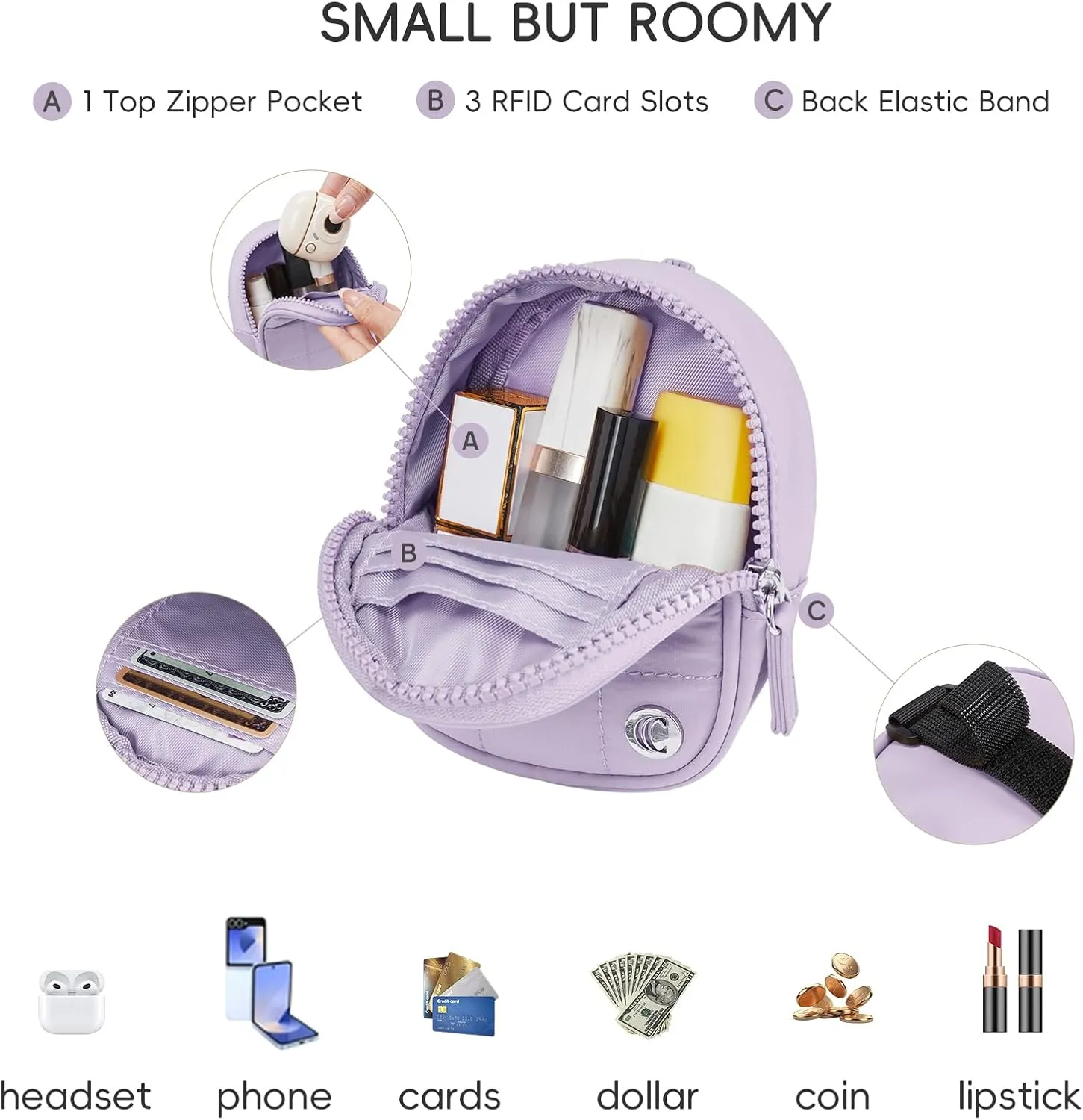 CLUCI Mini Backpack Keychain Wallet Small Change Quilted Coin Purse Cute Puffer Wristlet Pouch with 3 RFID Card Slots