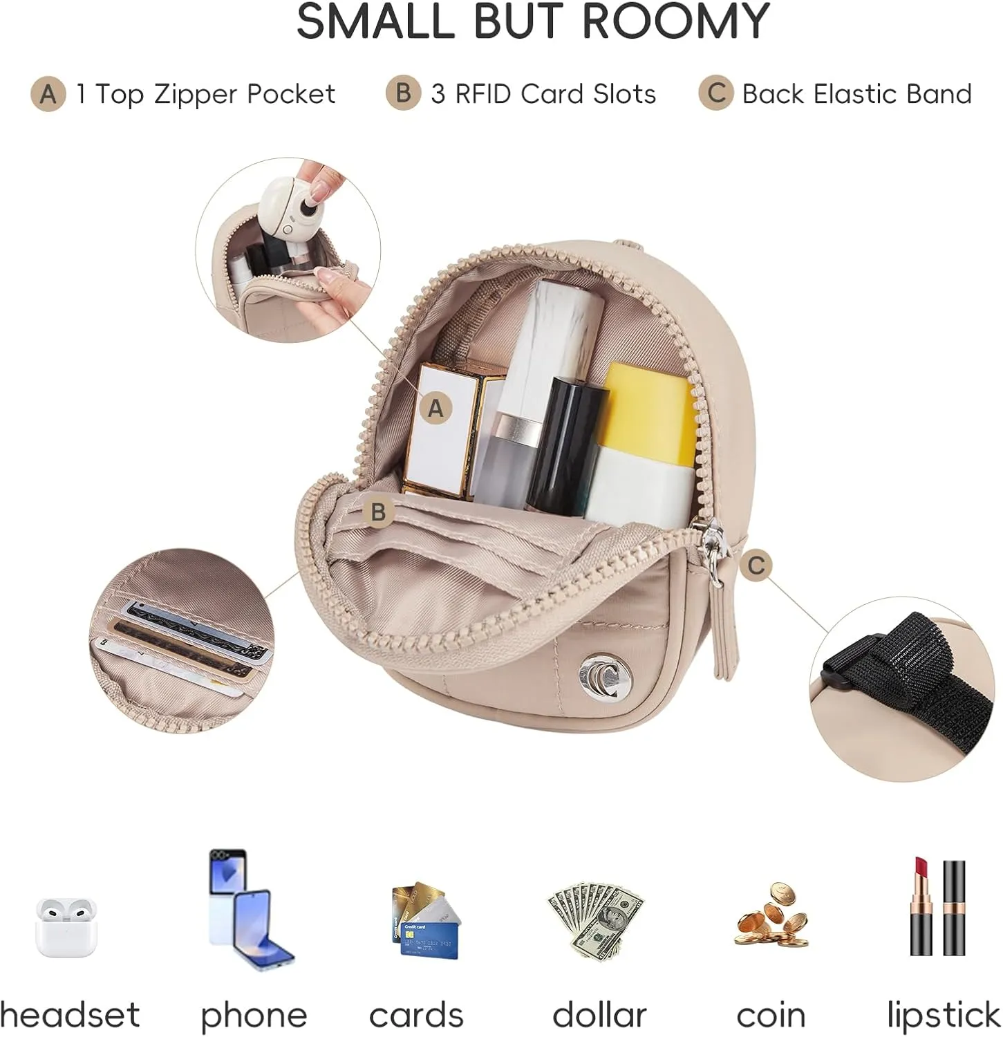 CLUCI Mini Backpack Keychain Wallet Small Change Quilted Coin Purse Cute Puffer Wristlet Pouch with 3 RFID Card Slots