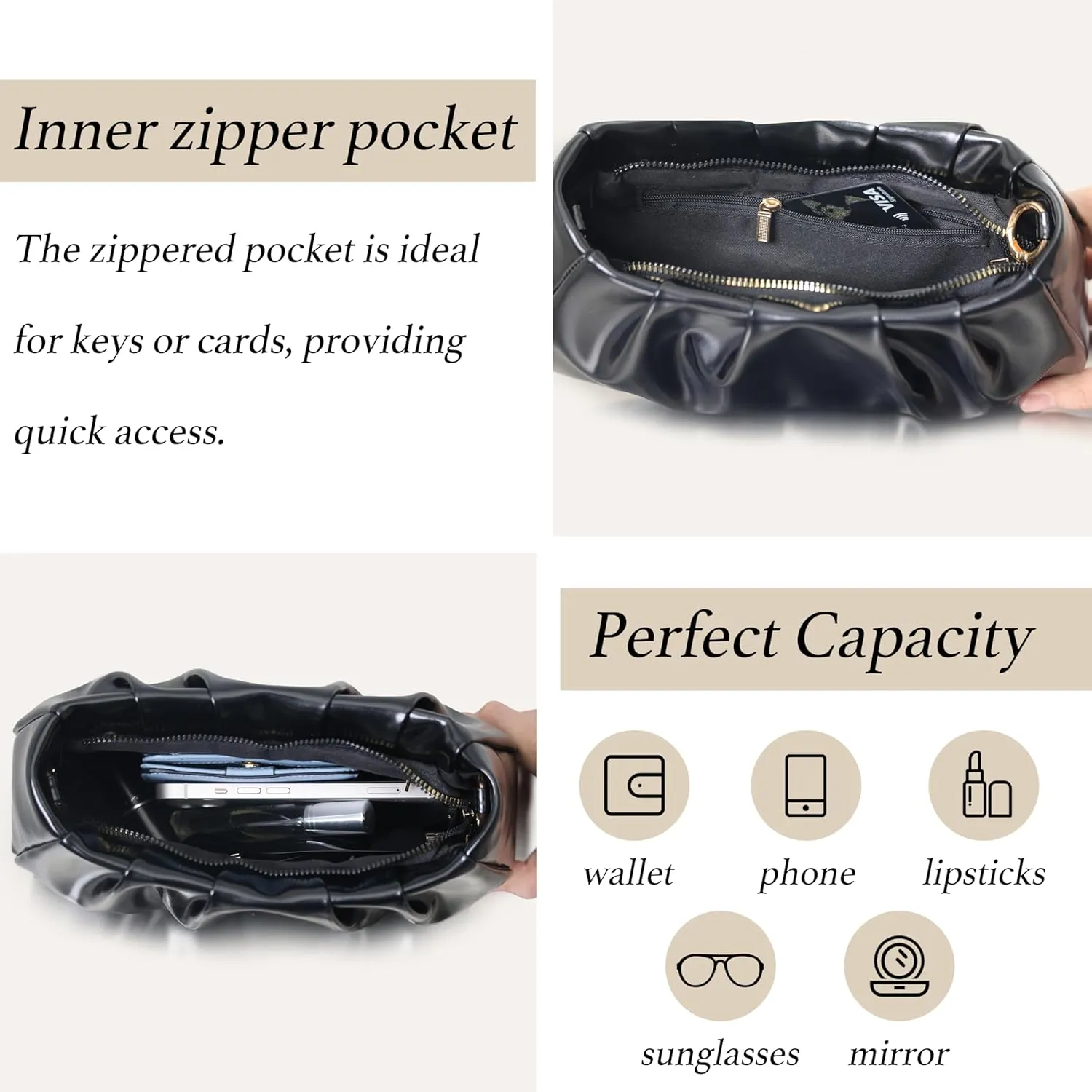 Clutch Purse for Women - Evening Small Shoulder Bag Anti Theft Removable Chain Adjustable Strap PU Handbag