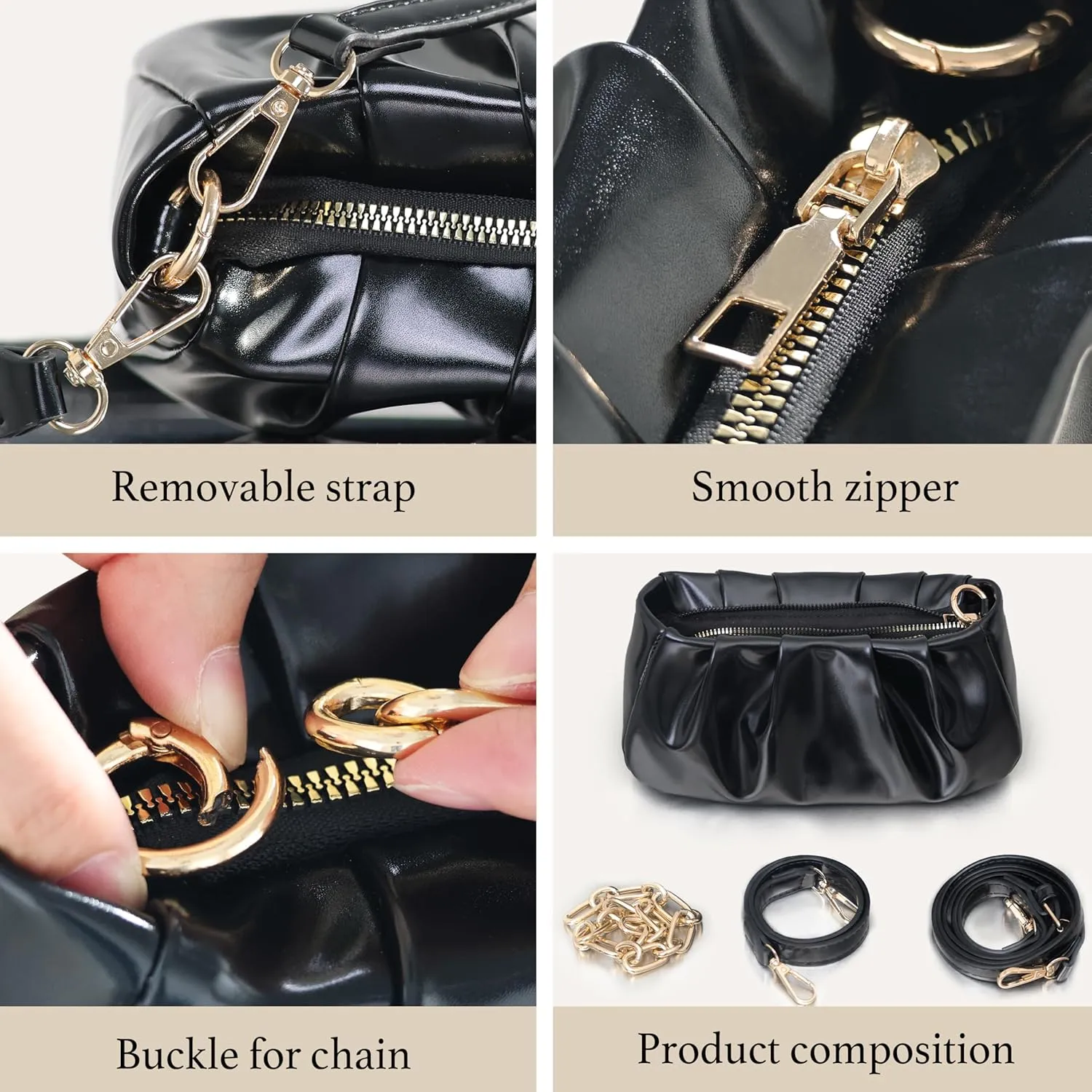 Clutch Purse for Women - Evening Small Shoulder Bag Anti Theft Removable Chain Adjustable Strap PU Handbag