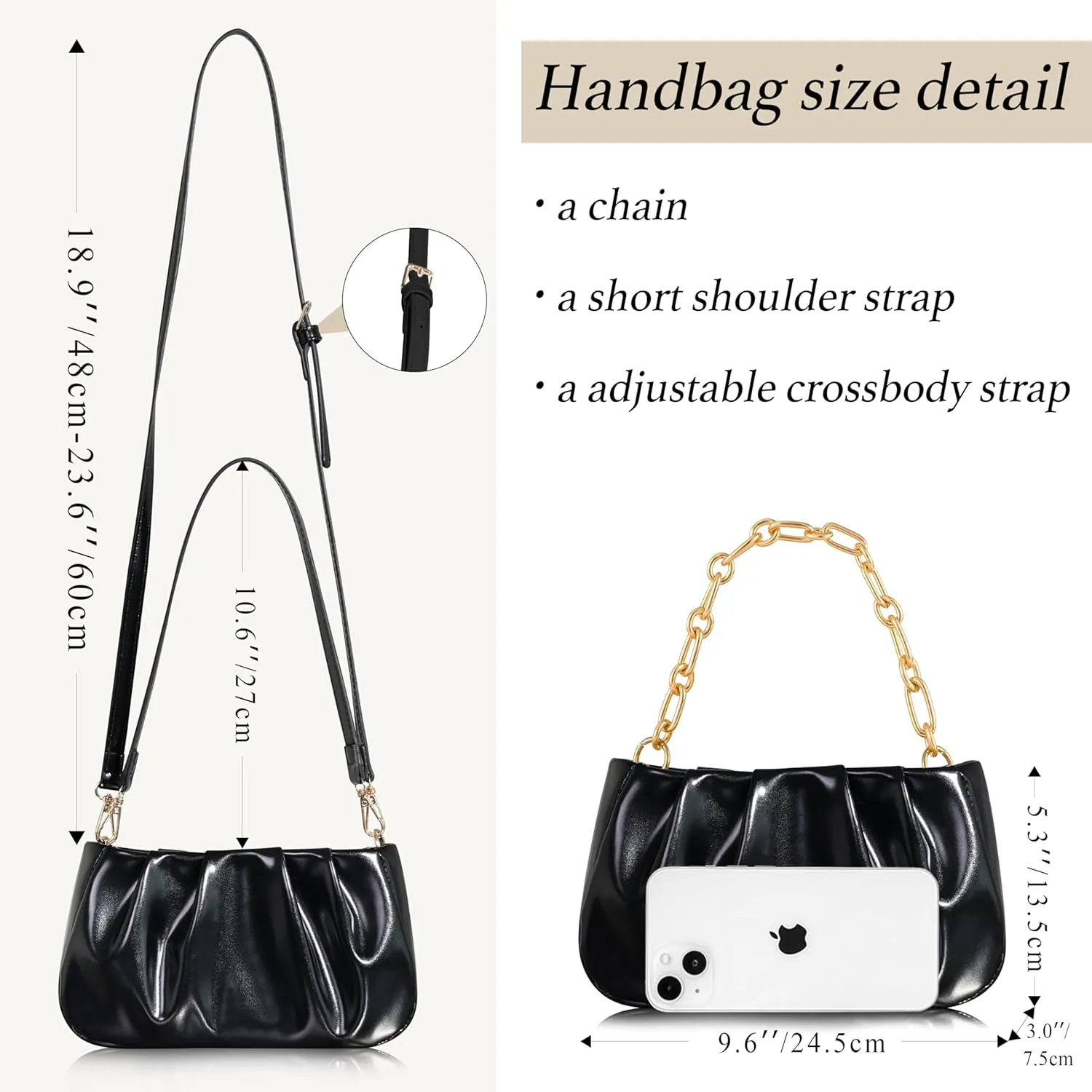Clutch Purse for Women - Evening Small Shoulder Bag Anti Theft Removable Chain Adjustable Strap PU Handbag