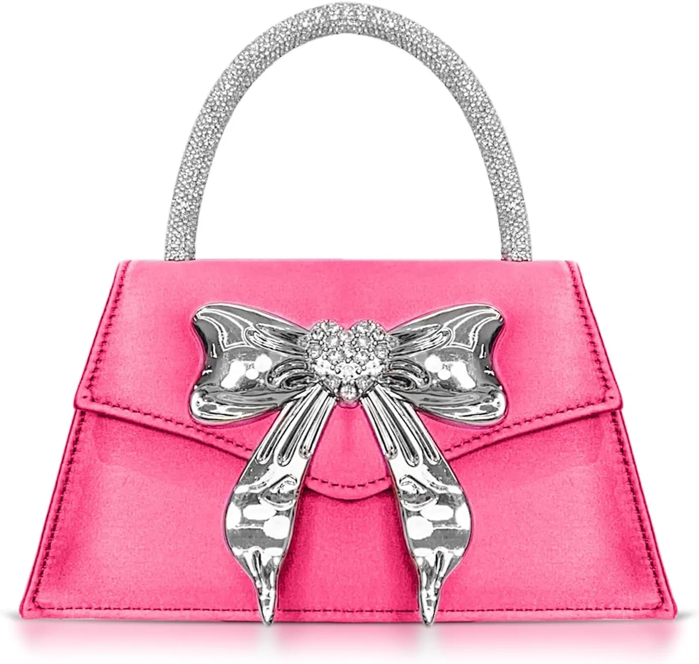 Clutch Purses for Women, Bow Evening Bag, Rhinestone Handle Tote Bag, Crossbody Bags for Wedding, Prom, Parties, Travel(Hot Pink)