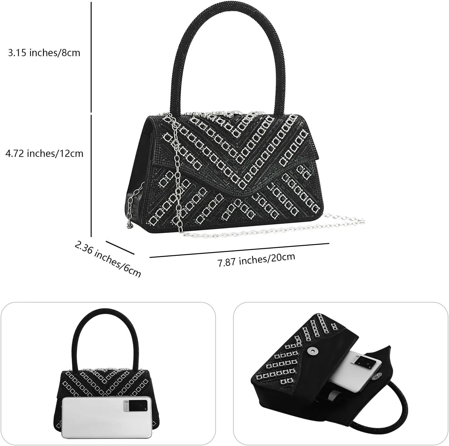 Clutch Purses for Women Sparkly Rhinestones Purses and Handbags for Wedding Party Evening Crossbody Bag with Chain