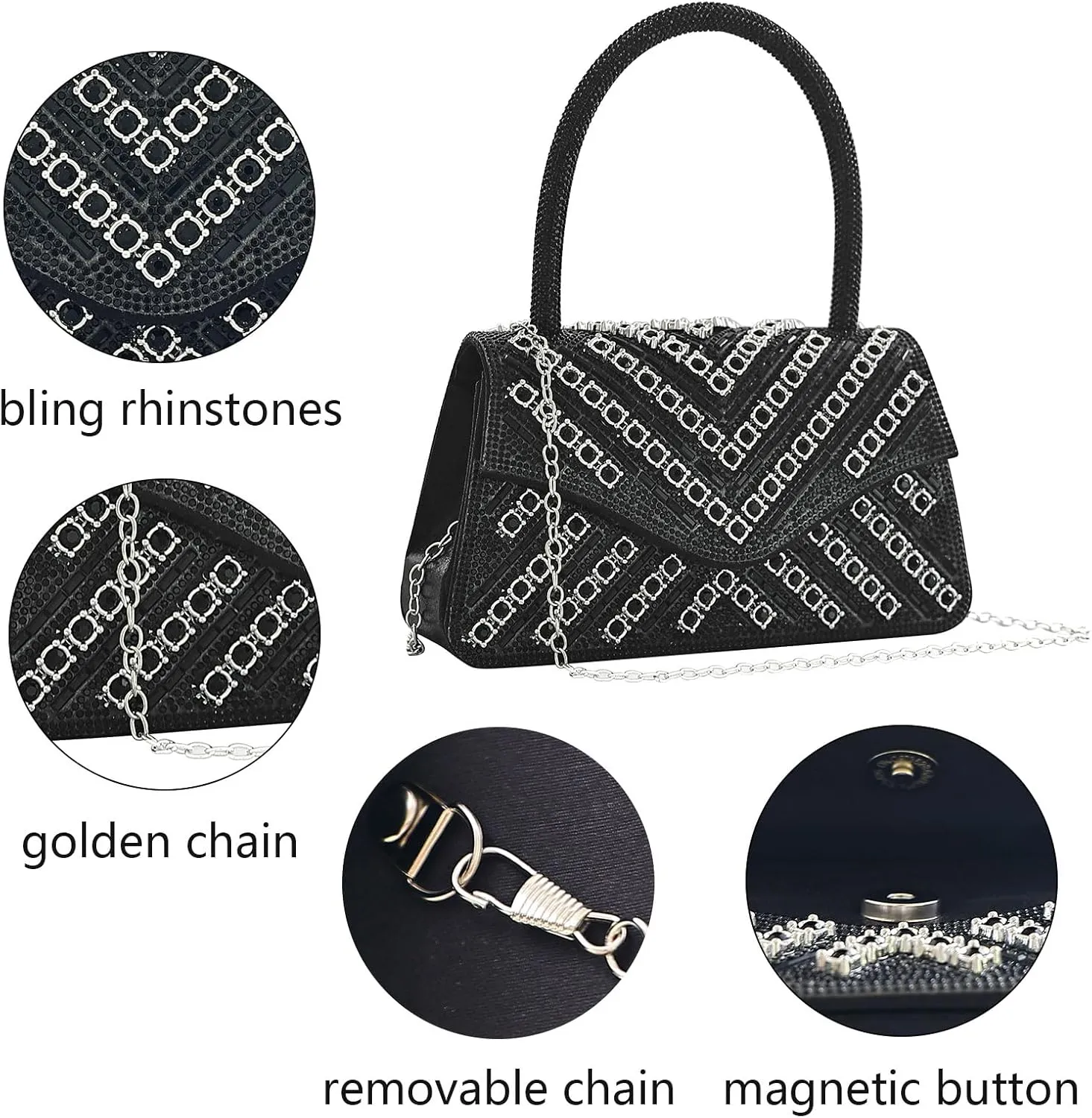 Clutch Purses for Women Sparkly Rhinestones Purses and Handbags for Wedding Party Evening Crossbody Bag with Chain