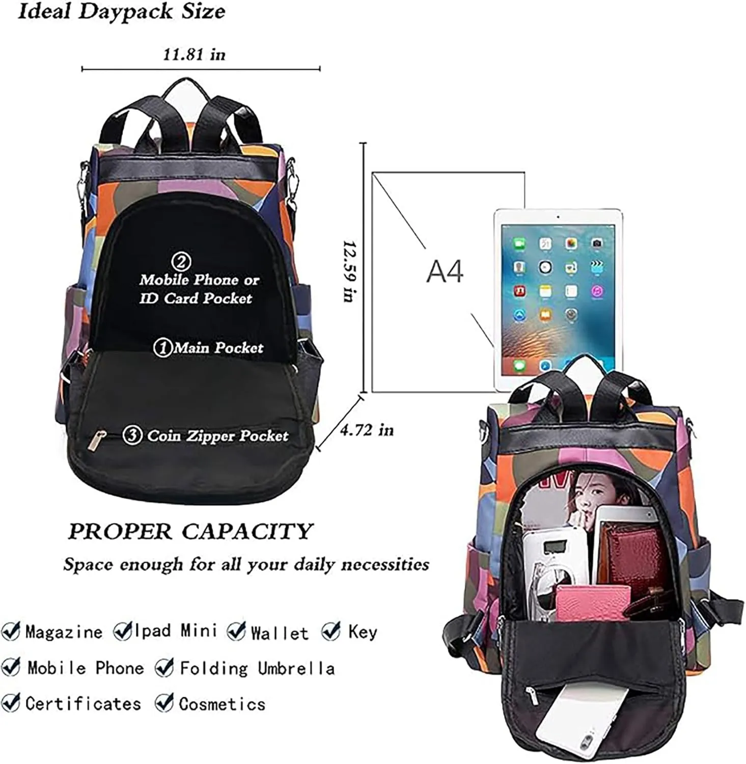 COFIHOME Backpack Purse for Women Anti-theft Bag Waterproof Nylon Lightweight Backpack College Bookbag Shoulder Bag Travel Bag