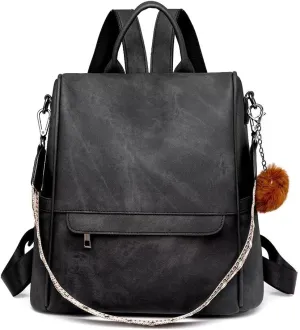 COFIHOME Backpack Purse for Women Ladies Backpack Vegan PU Leather Fashion Anti-theft Rucksack Waterproof Classic Print Daypack Shoulder Handbag Bag Security Casual Travel Hiking Knapsacks, Black