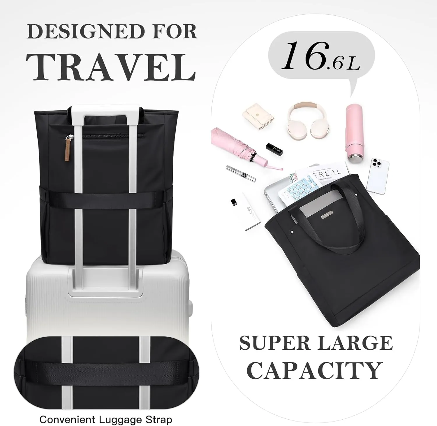 Convertible Laptop Backpack for Women Men Carry on Tote Backpack Teacher Bookbag for College Work Nurse Travel Leisure,16 Inch,Black
