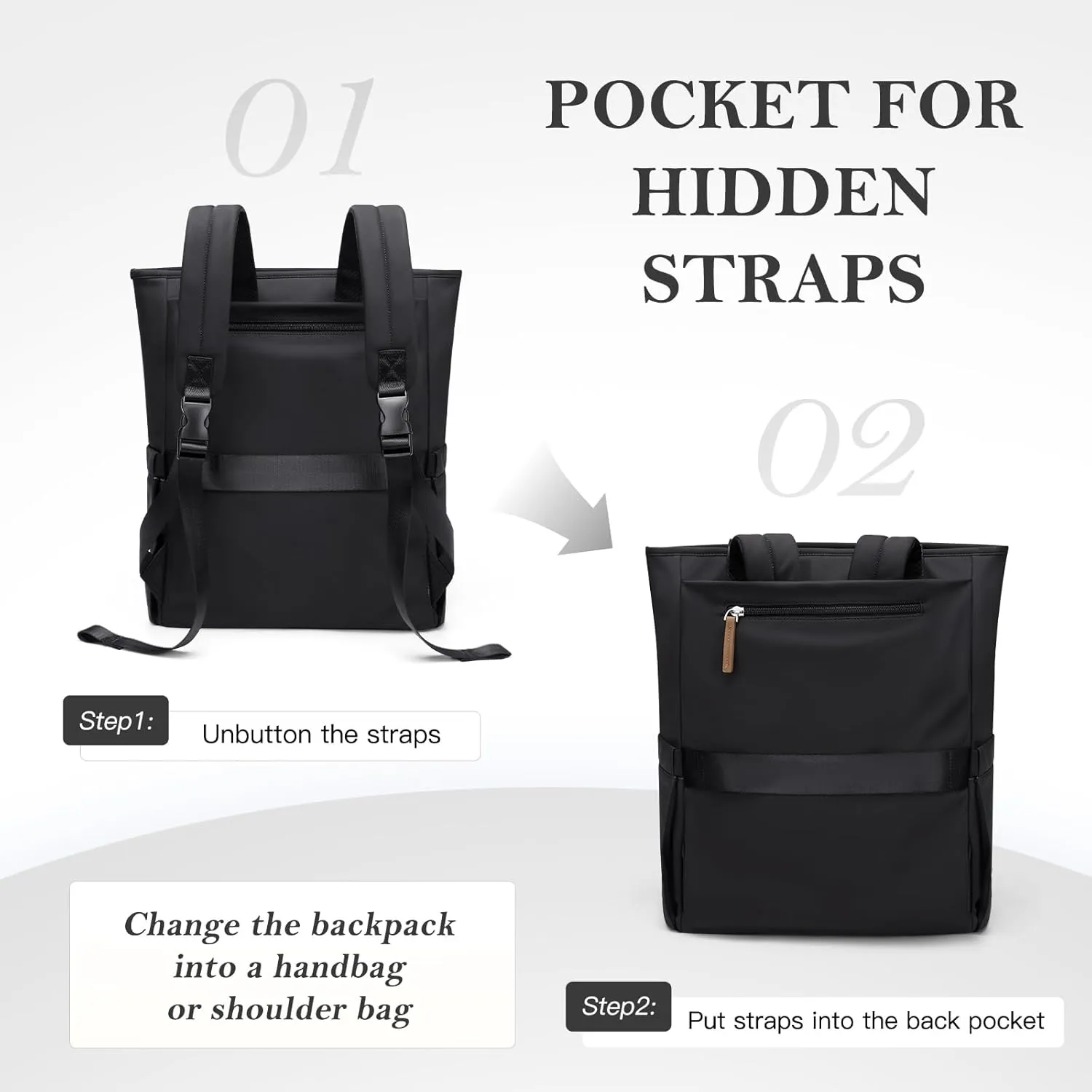 Convertible Laptop Backpack for Women Men Carry on Tote Backpack Teacher Bookbag for College Work Nurse Travel Leisure,16 Inch,Black