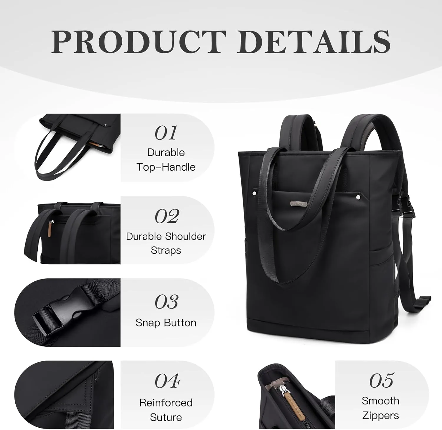 Convertible Laptop Backpack for Women Men Carry on Tote Backpack Teacher Bookbag for College Work Nurse Travel Leisure,16 Inch,Black