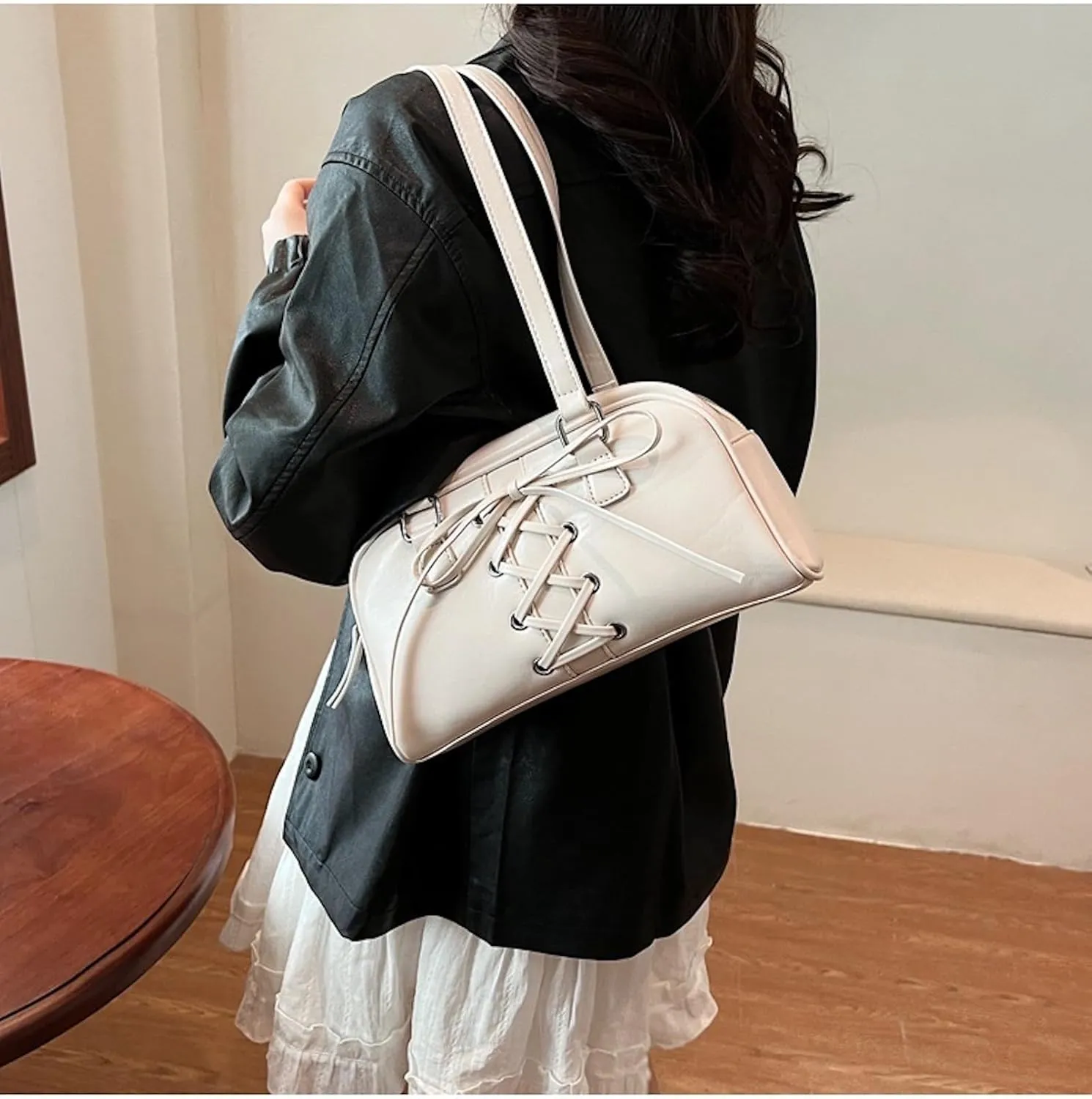 Coquette Leather Shoulder Purse Bow Tie Balletcore Boston Bag Handbag Women Trendy Purse 2025