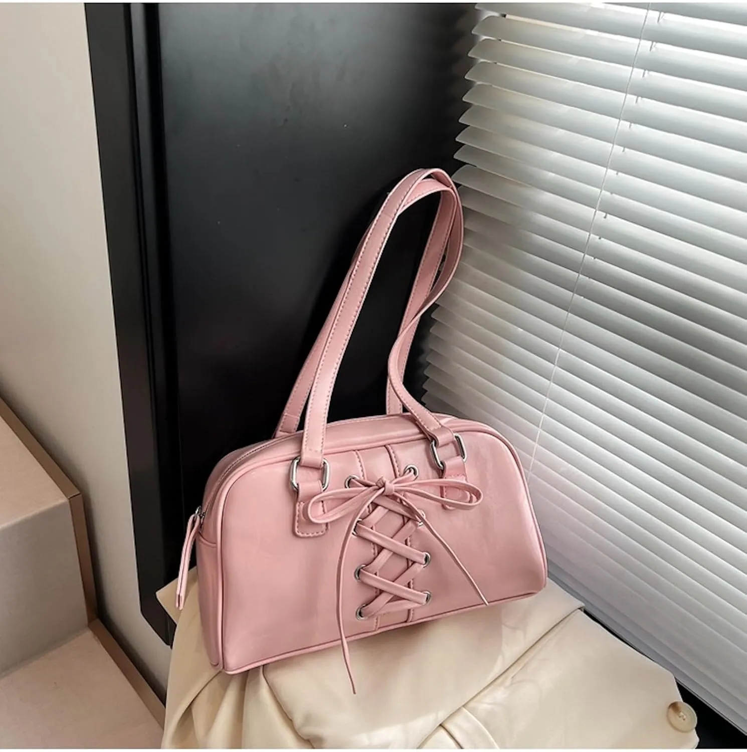 Coquette Leather Shoulder Purse Bow Tie Balletcore Boston Bag Handbag Women Trendy Purse 2025