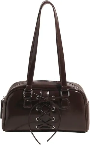 Coquette Leather Shoulder Purse Bow Tie Balletcore Boston Bag Handbag Women Trendy Purse 2025
