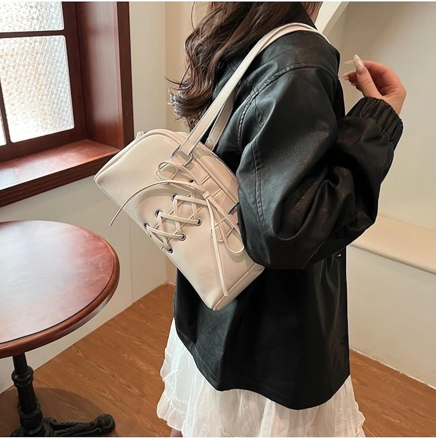 Coquette Leather Shoulder Purse Bow Tie Balletcore Boston Bag Handbag Women Trendy Purse 2025