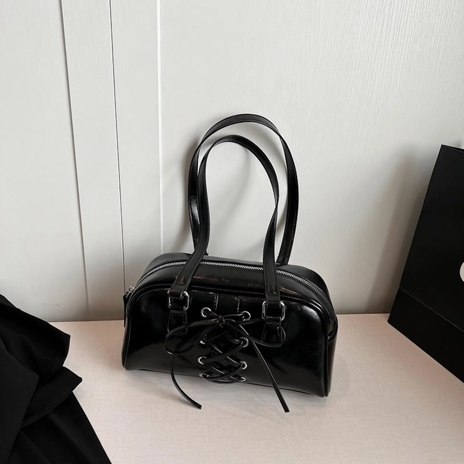 Coquette Leather Shoulder Purse Bow Tie Balletcore Boston Bag Handbag Women Trendy Purse 2025