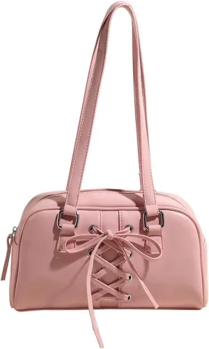 Coquette Leather Shoulder Purse Bow Tie Balletcore Boston Bag Handbag Women Trendy Purse 2025