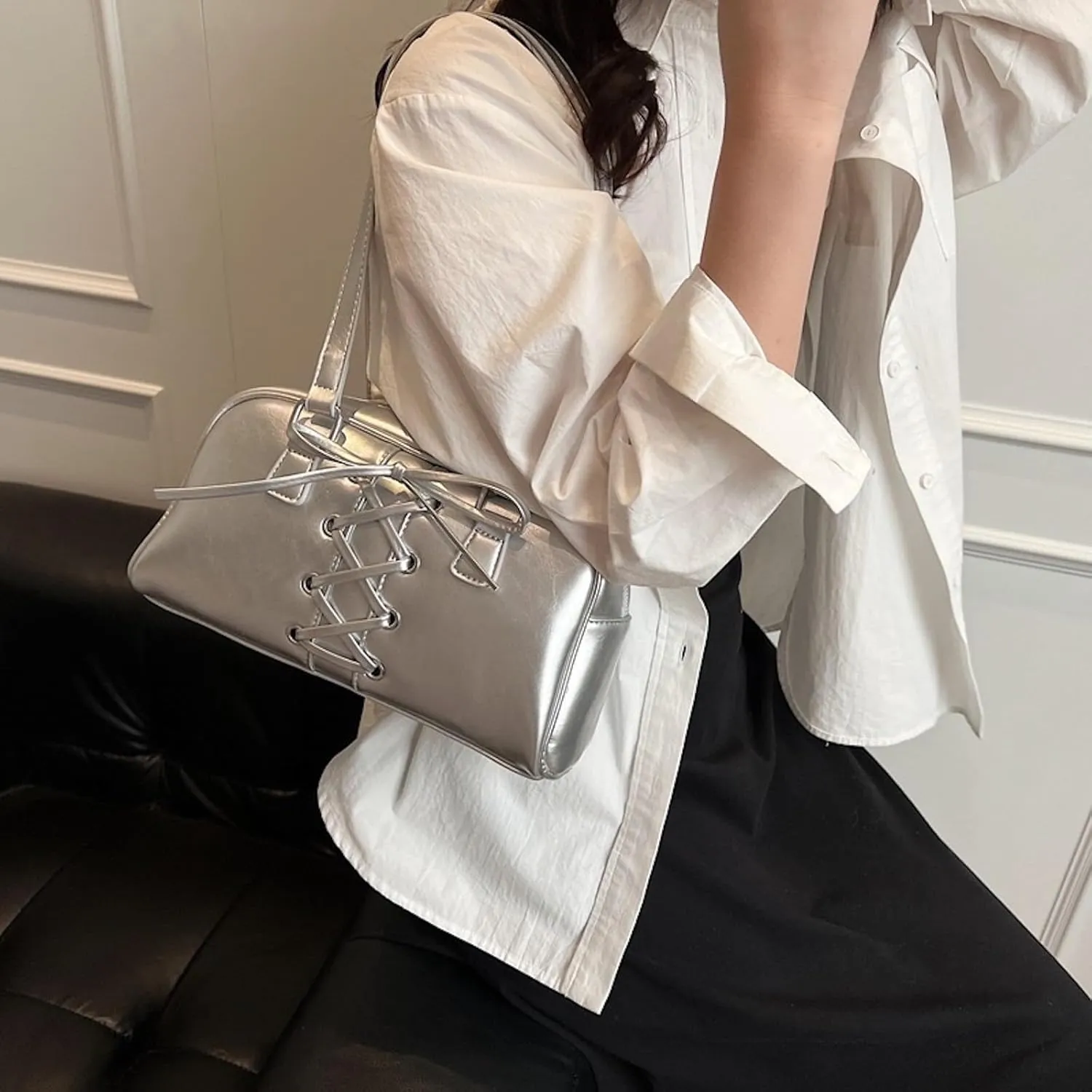 Coquette Leather Shoulder Purse Bow Tie Balletcore Boston Bag Handbag Women Trendy Purse 2025