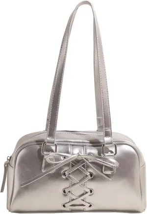 Coquette Leather Shoulder Purse Bow Tie Balletcore Boston Bag Handbag Women Trendy Purse 2025